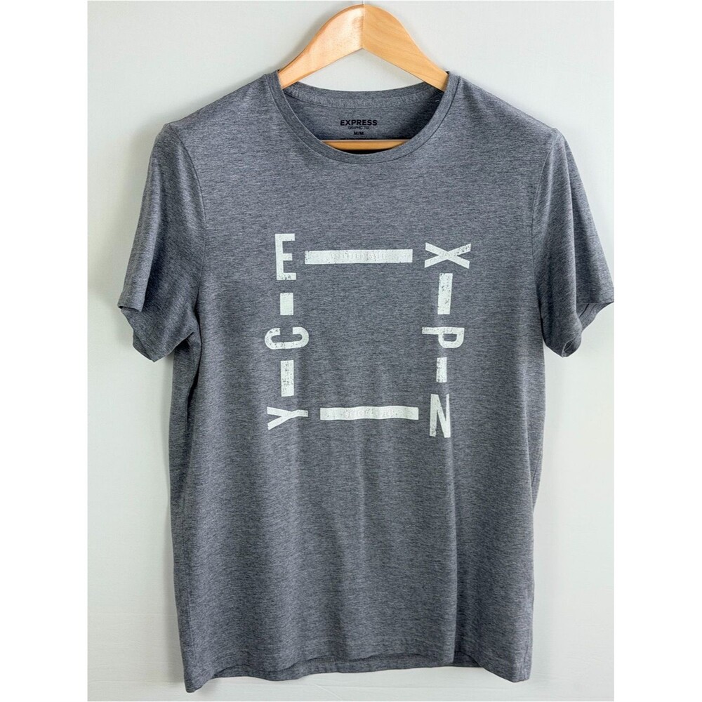 Express Mens Medium Gray Graphic T Shirt Geometric Logo Short Sleeve Tee
